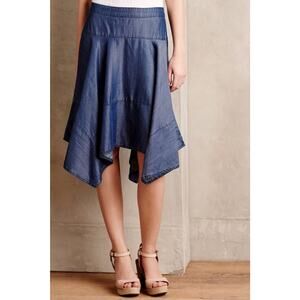 HD in Paris Anthropologie Chambray Denim Blue Asymmetrical Hem Skirt 6